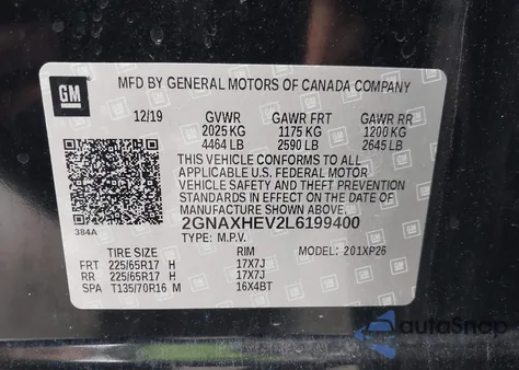 2020 Chevrolet Equinox Fwd Ls z USA, uszkodzony, nr VIN 2GNAXHEV2L6199400